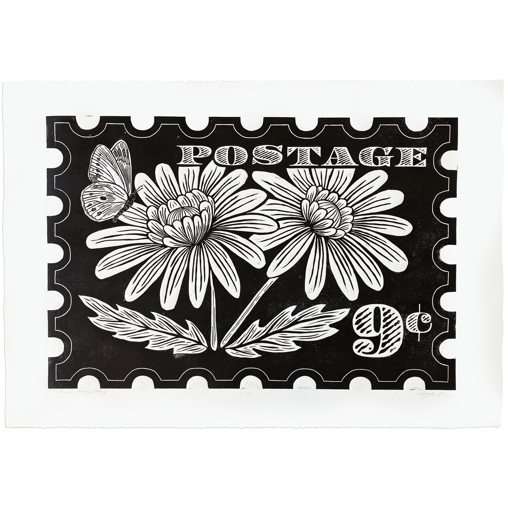 Floral Postage Block Print - Coxswain Press